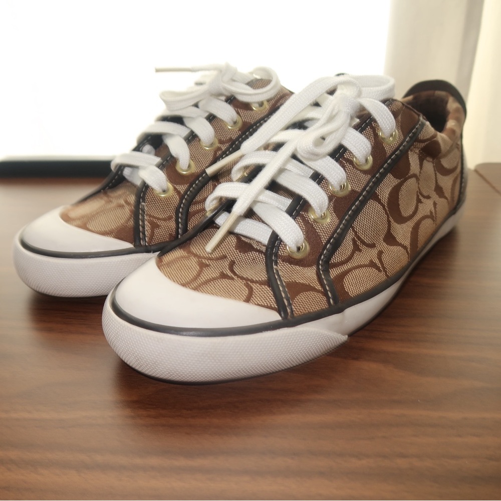 Coach-Barrett-Monogram-Tan/Brown-Lace-Up-Sneakers-Shoes-Women's Size 8